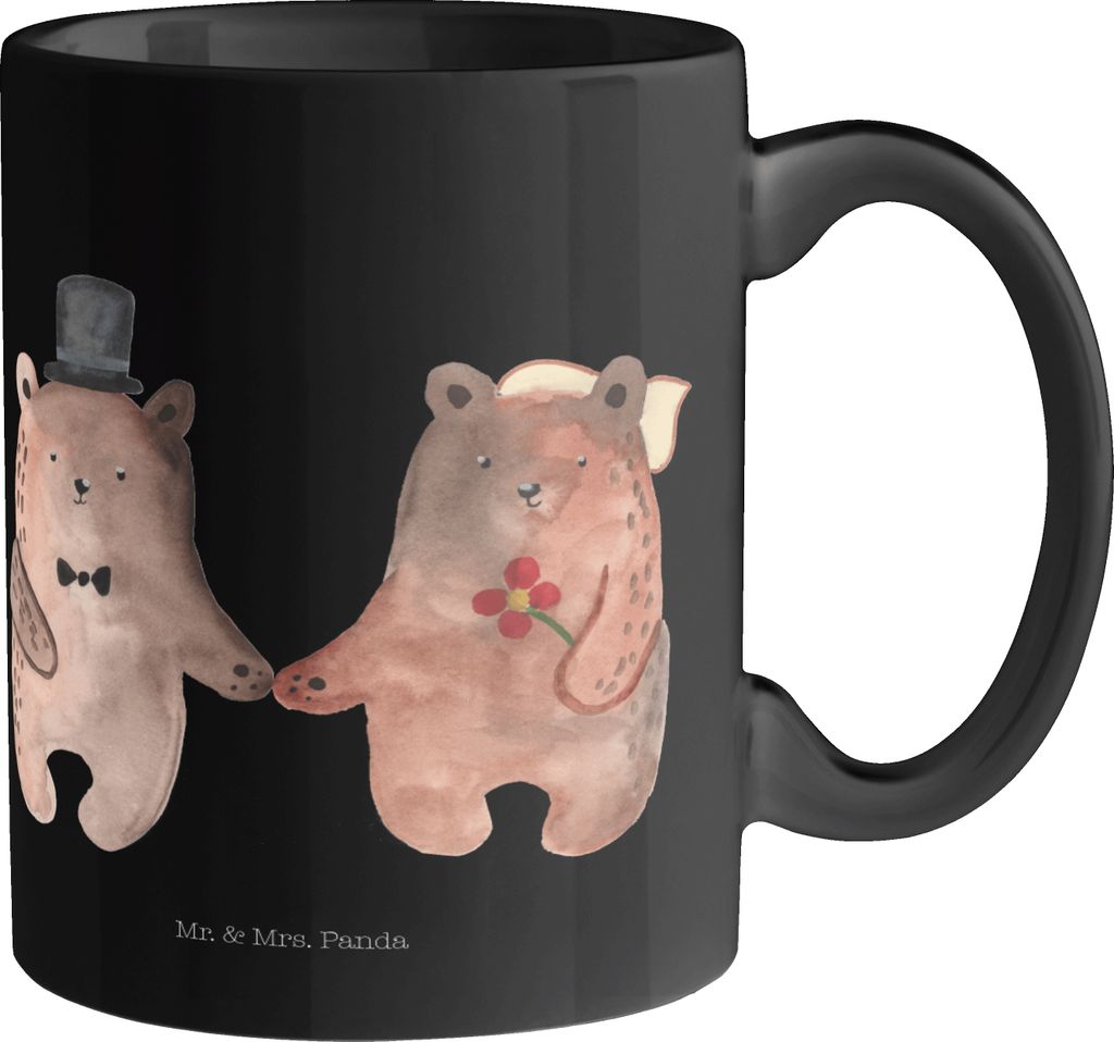 Mr. & Mrs. Panda Teetasse Bär Heirat - Schwarz - Geschenk, Kaffeebecher, Verheiratet Heirate Hochzeit Hochzeitsgeschenk Hochzeitspaar, Keramiktass...