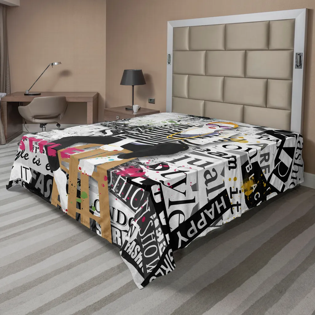 Drap Plat Décoratif Motif Street Style 266x260cm en Tissu Douceur Noir