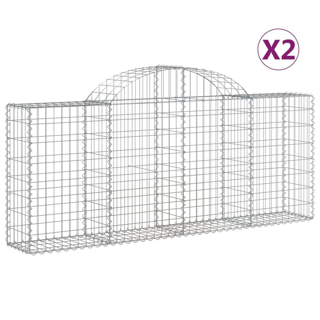 Gabionen mit Hochbogen 2 Stk. 200x30x80/100 cm Verzinktes Eisen