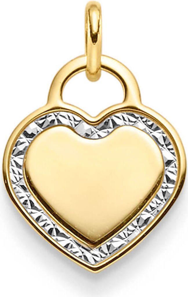 Anhänger Herz aus 585 Gold Gelbgold Weißgold 13,3x20mm flach glänzend