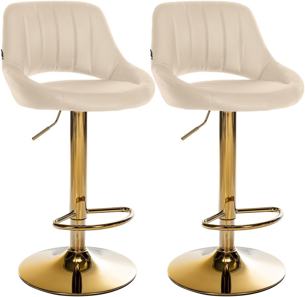 CLP 2er Set Barhocker Milet Kunstleder höhenverstellbar drehbar mit Rückenlehnen creme Material Gestell Metall gold