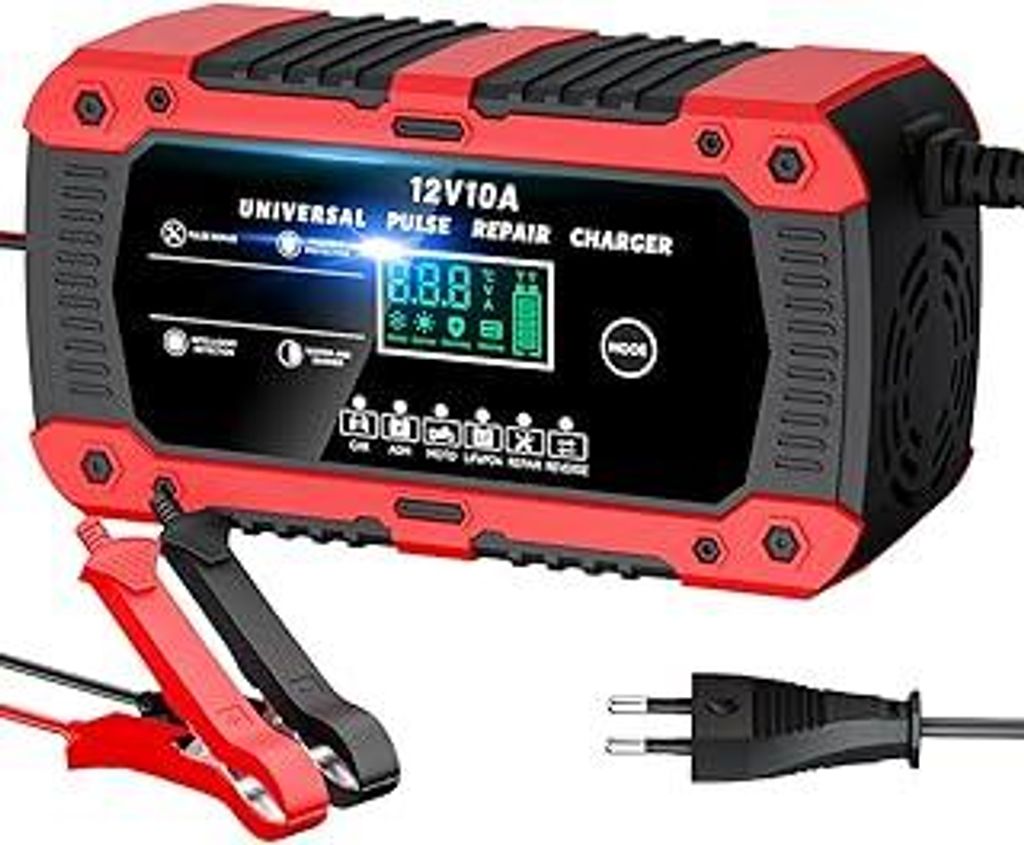 Autobatterie Ladegerät 10A Batterieladegerät 12V Mit LCD Bildschirm Temperaturkompensation Rekonditionierungsmodus Intelligentes Ladegerät Autob...