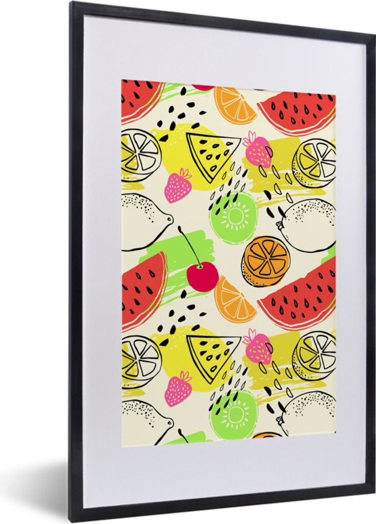 MuchoWow Gerahmtes Poster Wassermelone - Zitrone - Schablonen 40x60 cm - Poster mit Schwarzem Bilderrahmen Wandposter Rahmen Foto Bilder - Poster...
