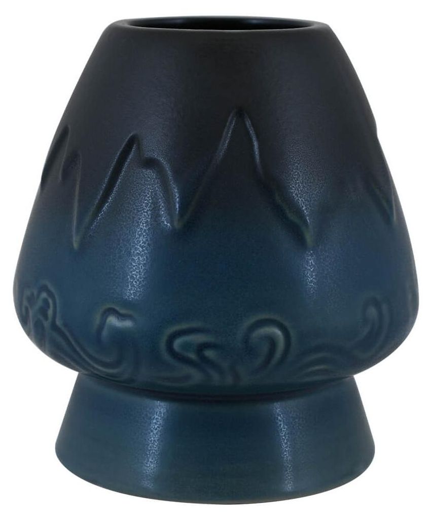 Cebador - Matcha Chasen Halter Kusenaoshi Mountain 7,5cm - Bewahrt Die Form Der Bambusbesen - Aus Keramik - Blau Graues Berglandschaft Motiv