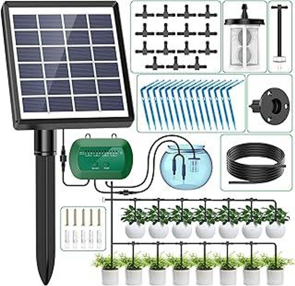 Solar Bewässerungssystem für 2024 Neuestes Automatische Bewässerungscomputer für Garten, Balkon, Greenhouse Pflanzen, Kübelpflanzen im Freien ...