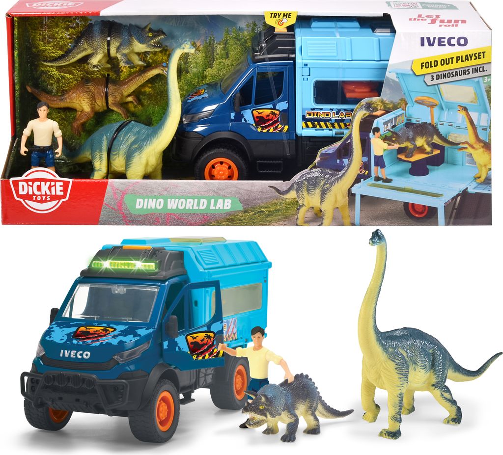 Dickie Toys - Dinosaurier World Lab - Spielzeugauto Iveco Daily 4x4 (26 cm)