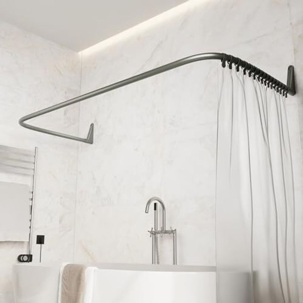 Erica Duschvorhangstange L-form & U-form - 4-in-1 System für Badewanne oder Dusche - Duschstange Ecke - Stahl mit Pulverbeschichtung - Ohne Decken...