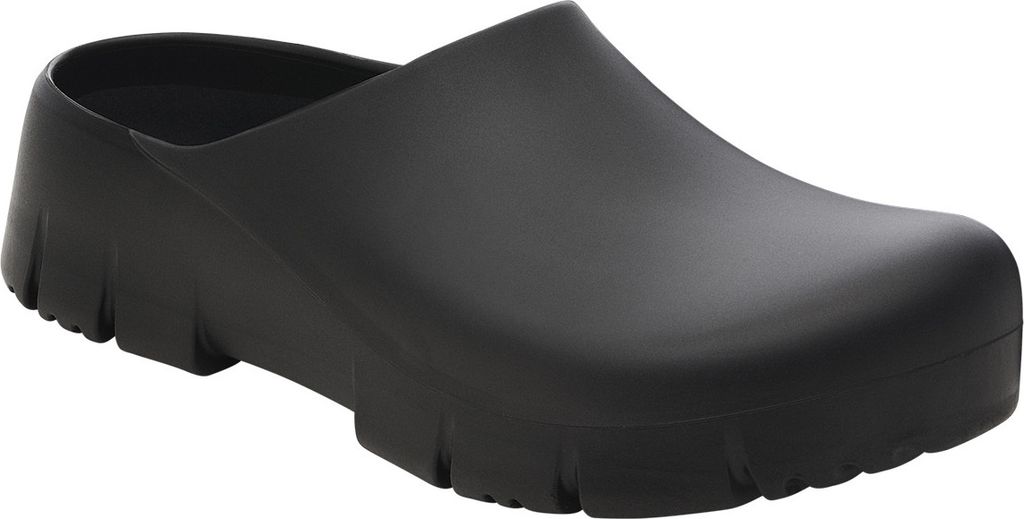 A black Birkenstock Super Birki 2.0 Polyurethane Clog is shown from a side angle on a white background.