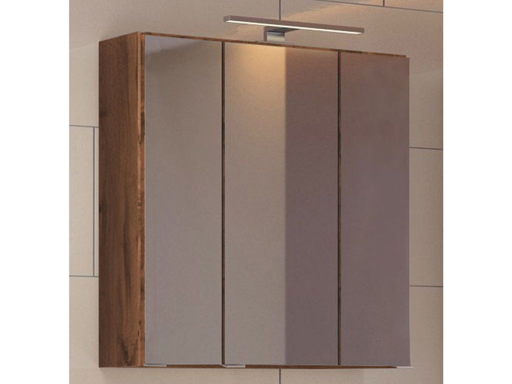 3D-Spiegelschrank Badschrank Hängeschrank Spiegel Wandschrank Badmöbel "Baabe I" Wotan Eiche 60 cm