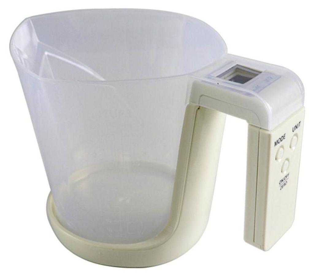 INF Digitale Messbecherwaage 5kg x 1g PP-Becher ABS-Griff 1000ml für Küche Weiß