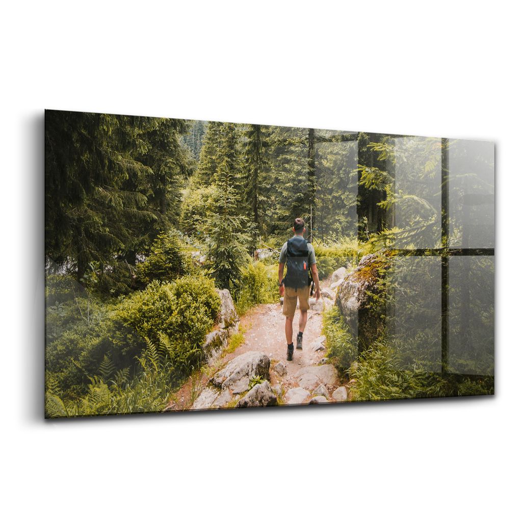 Glasmalerei - dekoratives Bild - moderne Malerei - 100x50 - Mann auf dem Weg in Zakopane