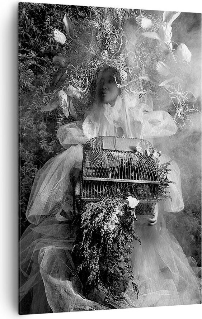 Bild auf Leinwand - Leinwandbild - Einteilig - Retro Vintage Frau - 80x120cm - Wand Bild - Wanddeko - Wandbilder - Leinwanddruck - Wanddekoration -...