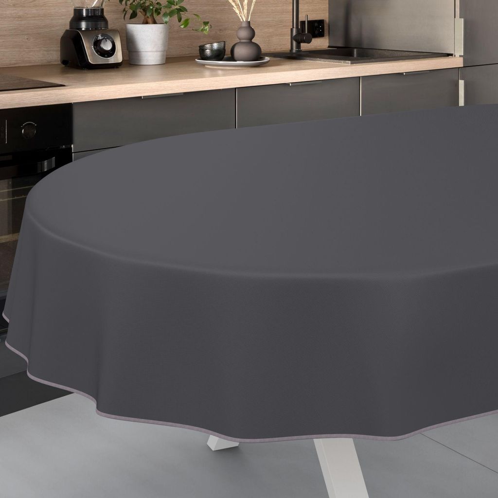 Tischdecke Textil-Optik UNI Anthrazit Oval 180x140cm mit Produktbild 