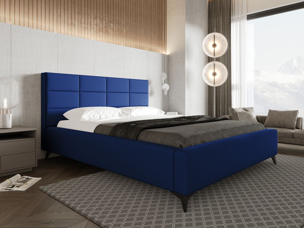 Polsterbett MILANO 180x200 cm Doppelbett mit Lattenrost Stauraum Bettkasten Stoffbett KORNBLUMENBLAU