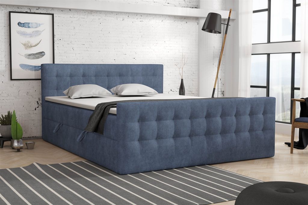 Boxspringbett Schlafzimmerbett ANKER Deluxe 160x200cm Stoff Perfect Harmony Blau
