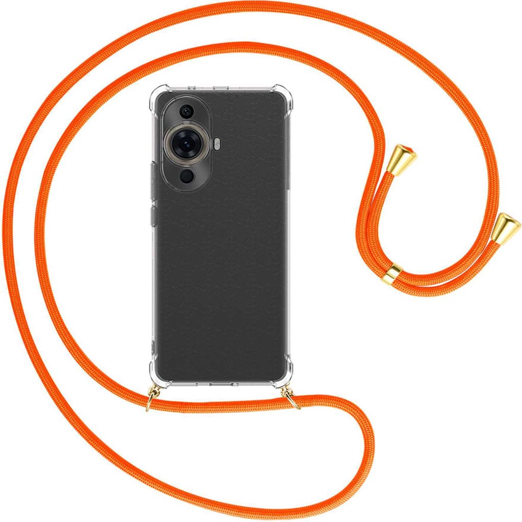 Handykette Backcover-Schutzhülle mit Band (Metall goldfarben) für Huawei nova 11 Pro (GOA-AL80,LX9) - neonorange