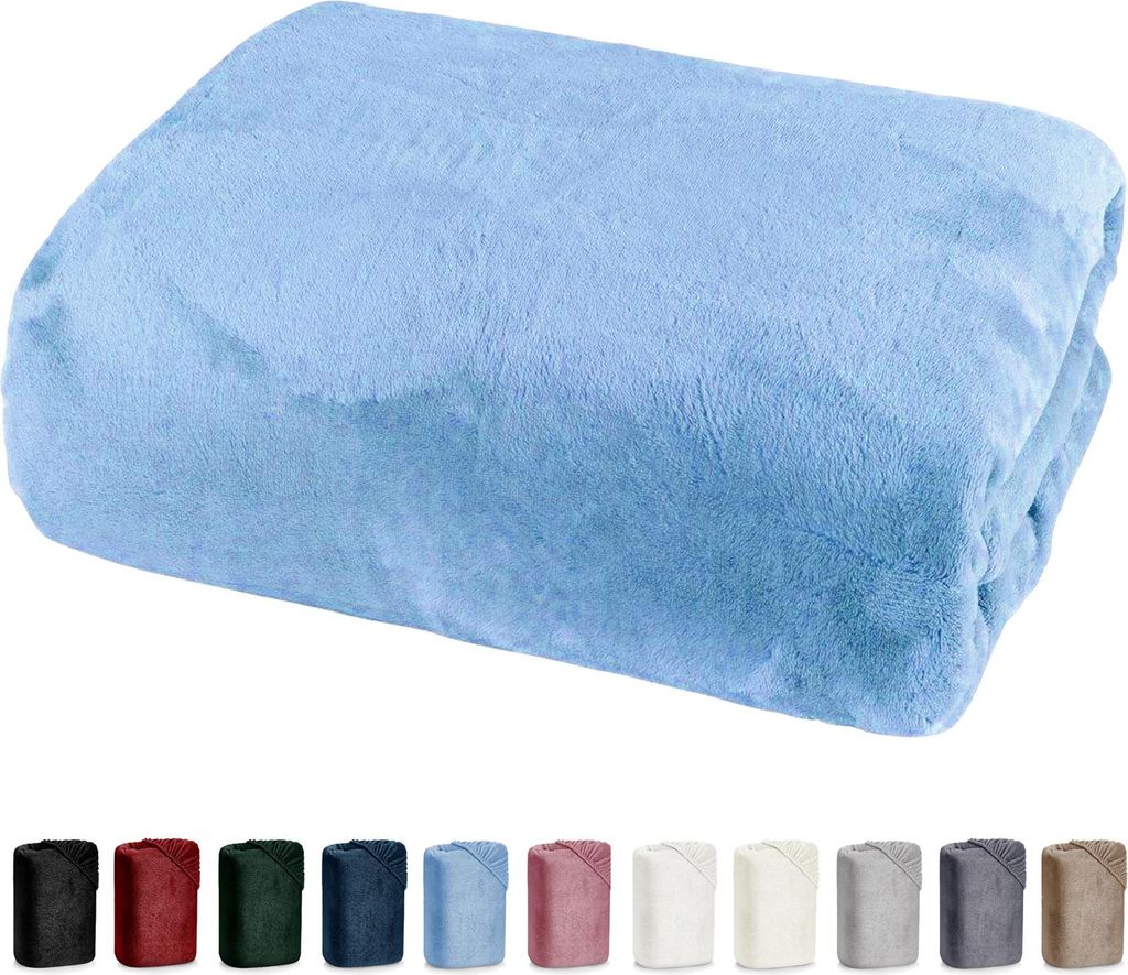 heimtexland Luxus Spannbettlaken Cashmere Touch Soft Spannbetttuch Nicky Plüsch Teddy Typ585 Hellblau 180 cm x 200 cm