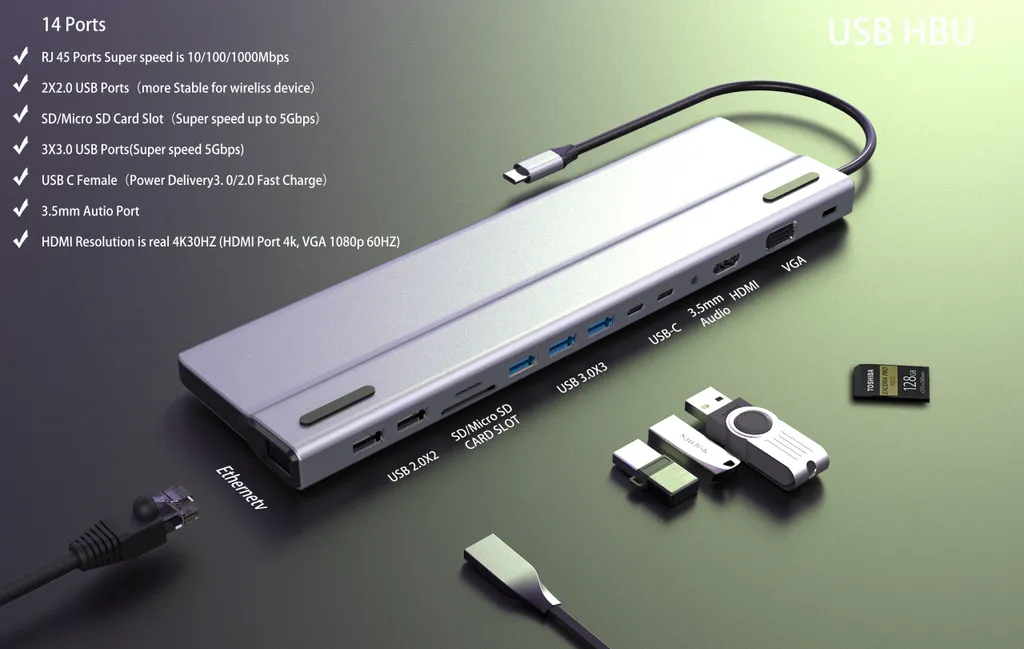Docking Station USB-C 14 in 1 INF: Triplo Display 4K e 100W PD - 4