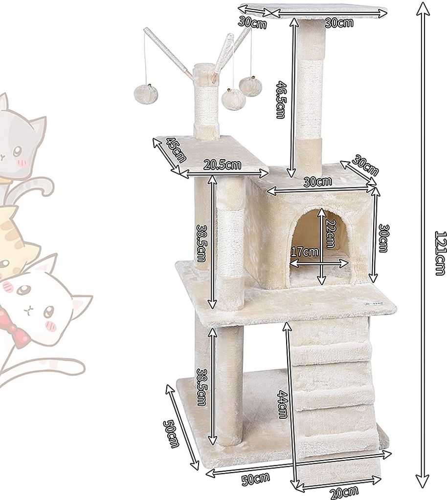 Kratzbaum 121cm Katzenbaum Beige Katzenkratzbaum Katzen Produktbild 6