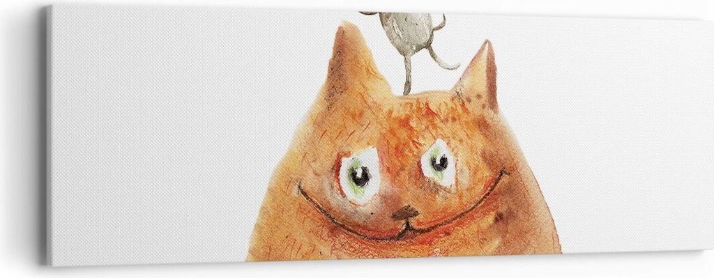 Bild auf Leinwand - Leinwandbild - Einteilig - Katze Maus Kinder - 90x30cm - Wand Bild - Wanddeko - Wandbilder - Leinwanddruck - Bilder - Wanddekor...