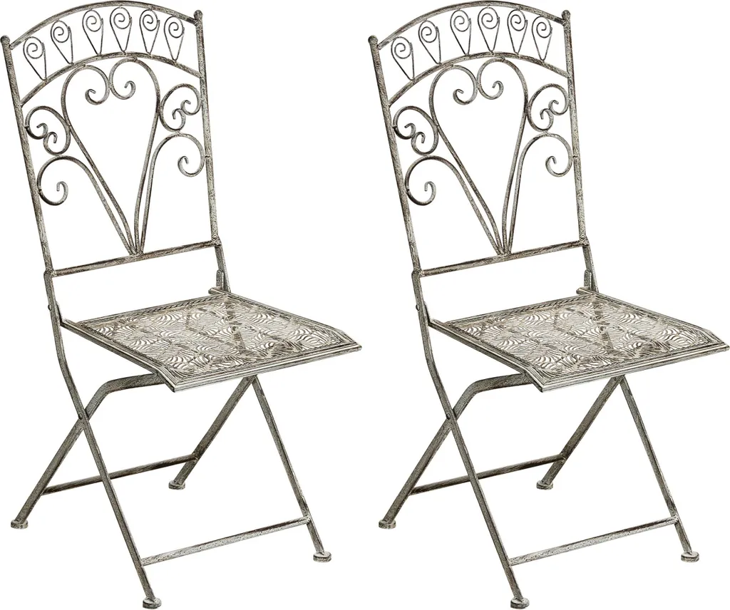 BELIANI Lot de 2 Chaises de Jardin en Fer Gris Pliables Style Vintage