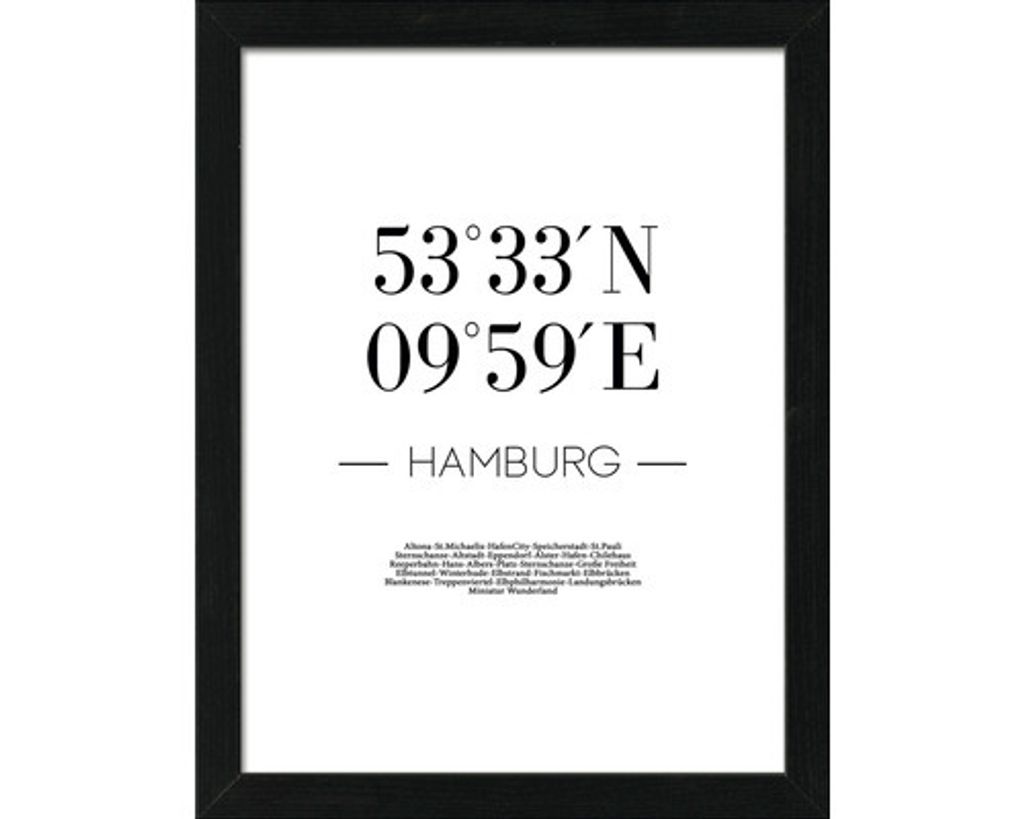 Gerahmtes Bild Hamburg Koordinaten 33x43 cm