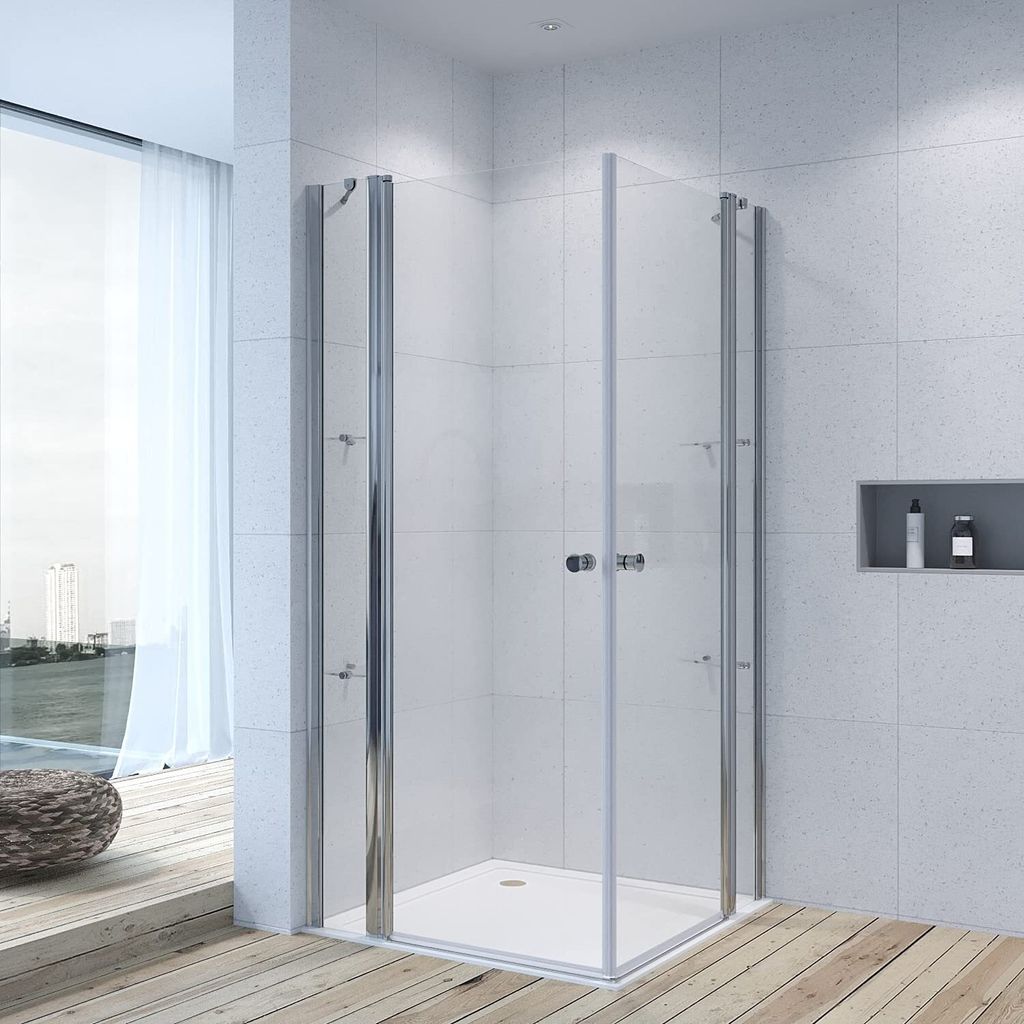 Duschkabine Eckeinstieg, Eckdusche mit Doppeltüren, Pendeltüren mit Eckablage, 6 mm Nanobeschichtetes Sicherheitsglas1. 95 x 95 x 197 cm