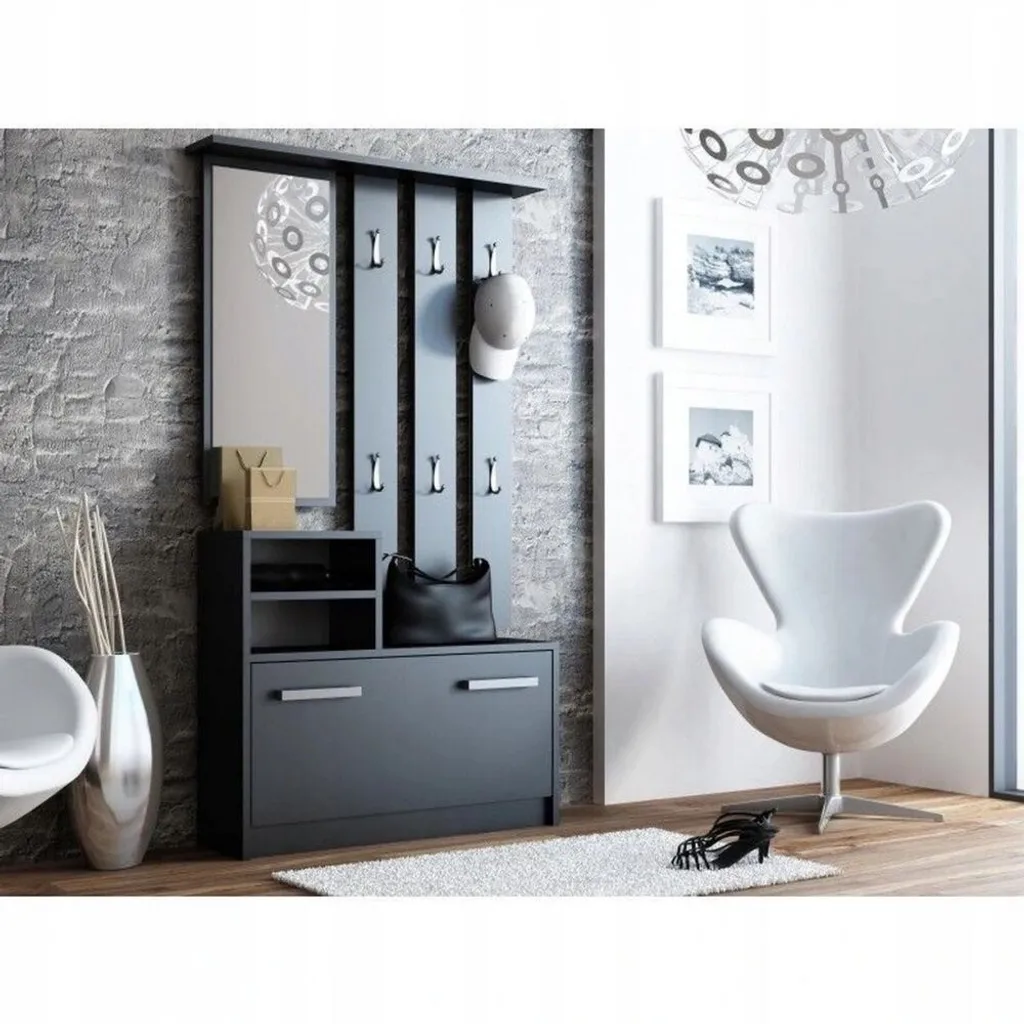 Portemanteau d'Entrée Mural Kolom Noir avec 6 Patères et Miroir - MIRJAN24