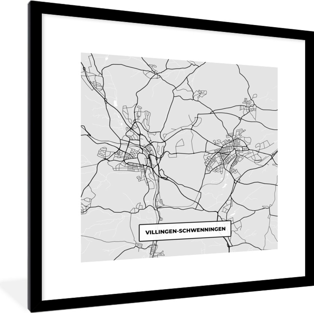 MuchoWow Gerahmtes Poster Stadtplan - Deutschland - Karte - Villingen-Schwenningen 40x40 cm - Poster mit Schwarzem Bilderrahmen Wandposter Rahmen...