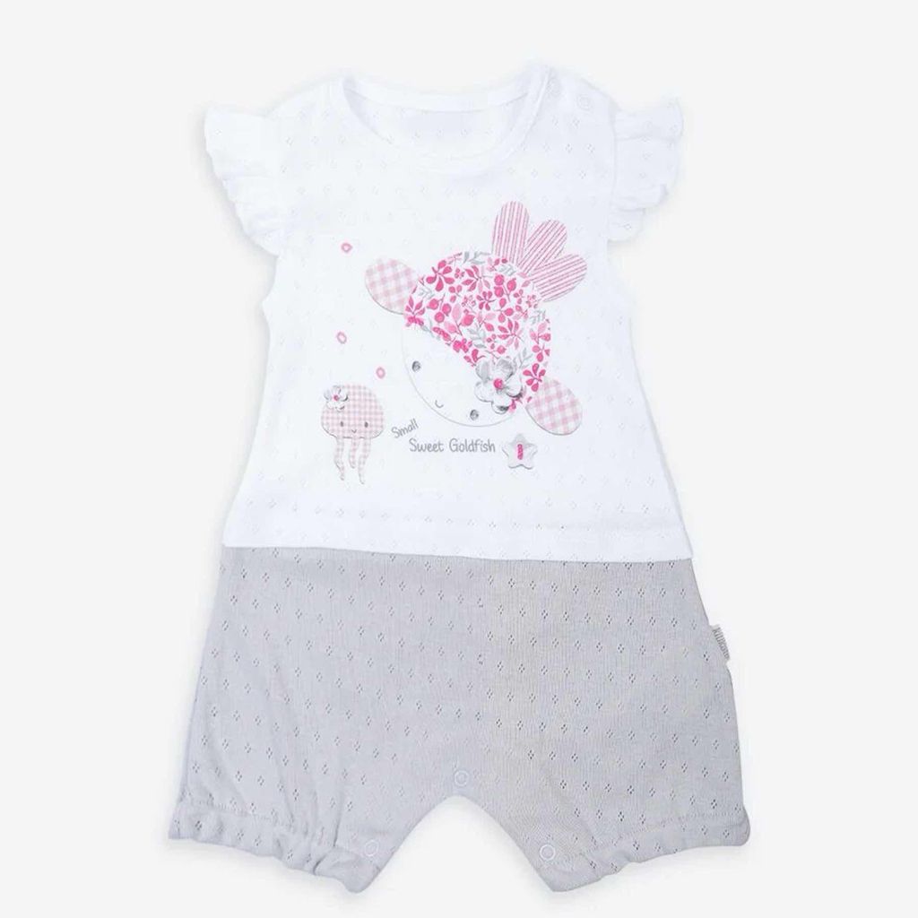 Baby-Kurzoverall Jacquard-BW Doris T - 3-6M - 62CM - Weiß / Grau | by Kitikate