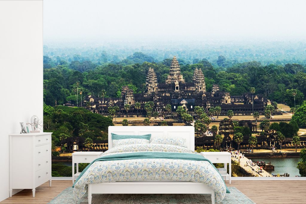 MuchoWow Fototapete für Wohnzimmer oder Schlafzimmer Wandtapete Vinyl Motivtapete Luftaufnahme des Tempels von Angkor Wat in Kambodscha - 525x35...