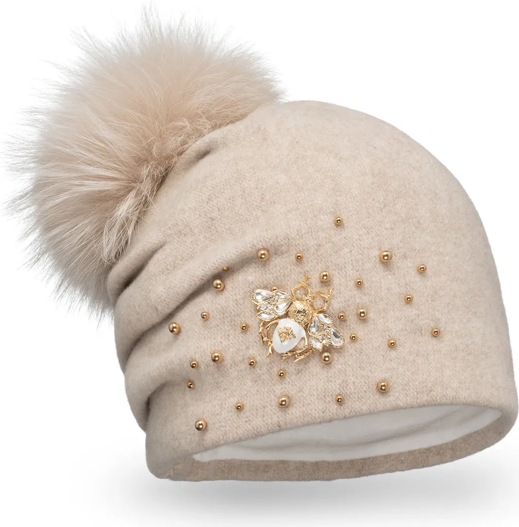 Bonnet Femme Pompon Amovible en Laine Vierge Beige - Ajustement Idéal - 4