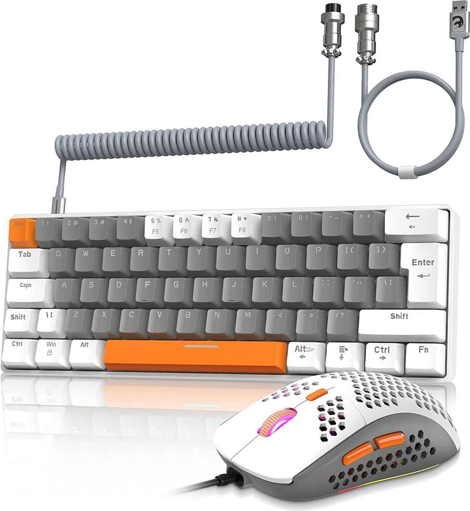 Kabelgebundene Gaming-Tastatur und -Maus-Kombination mit spiralförmigem USB-C-Kabel T60 Pro (QWERTY), roter Schalter, ultraleichte RGB-Mäuse 6400...