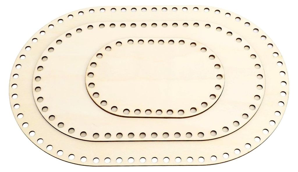 3 Stück ovaler Holzsockel für Häkelkörbe, leerer Korbsockel mit Loch, DIY-Korb für Handtaschen, Stricken, Weben und Häkeln