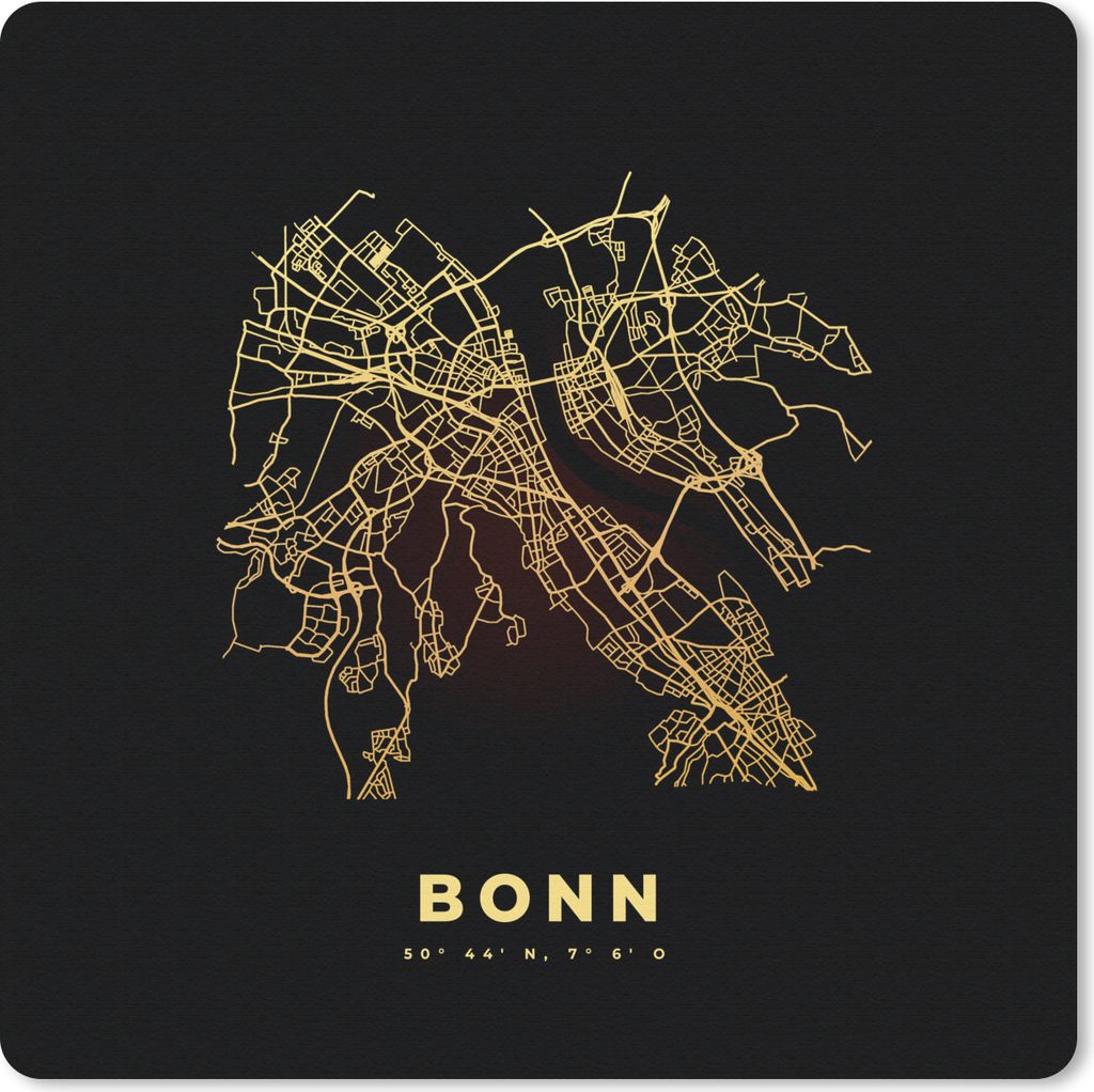 MuchoWow Mauspad Mousepad Gold - Bonn - Karte - Stadtplan 20x20 cm - Mousepads - Maus Mat - Pad - Mausunterlage - Desk Mat - Bureauartikeln