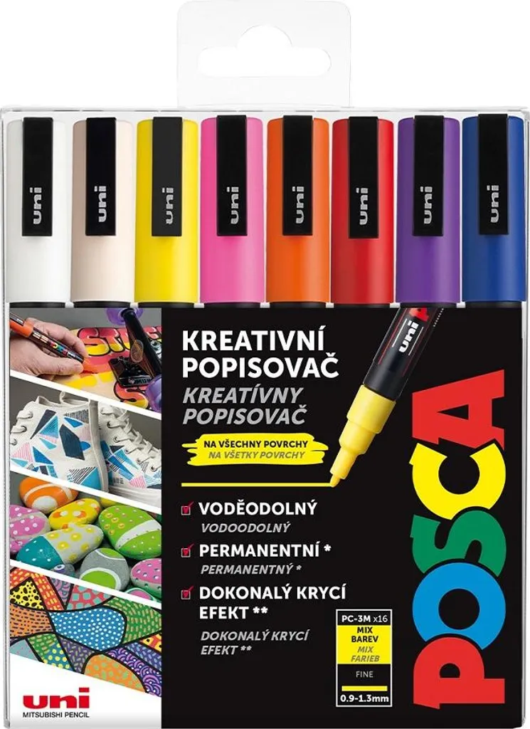 Feutre peinture acrylique Posca PC-3M, coffret de 16 feutres de base