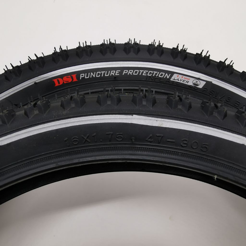 DSI Reifen 16 Zoll SRI-35 | 16x1.75 | 47-305 | 1.1mm Pannenschutz + Reflex Decke Mantel Kinder Fahrrad Anhänger