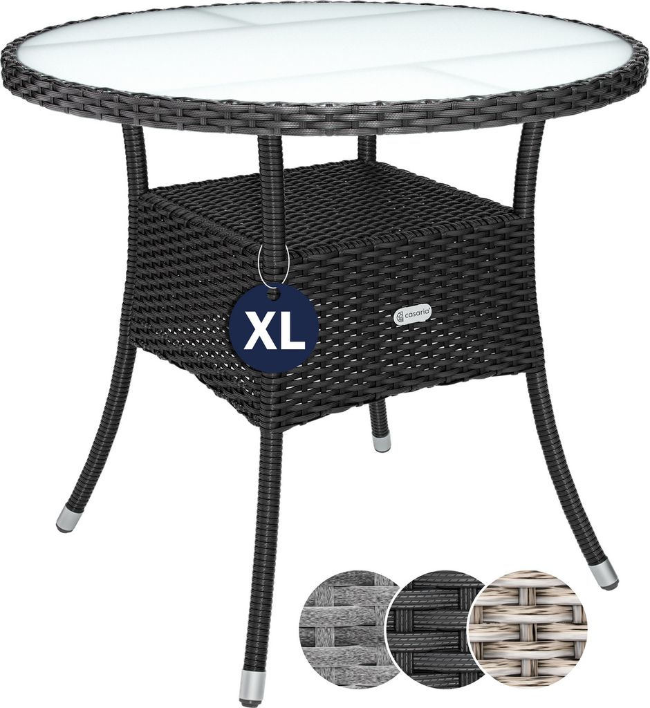 CASARIA Polyrattan Gartentisch 80cm Rund 5mm Sicherheitsglas Höhenverstellbar 80kg Belastbarkeit Wetterfest Terrasse Balkon Beistelltisch Tisch ...