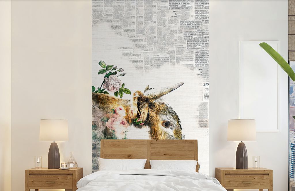 MuchoWow Fototapete für Wohnzimmer oder Schlafzimmer Wandtapete Vinyl Motivtapete Schottischer Highlander - Farbe - Blumen - 120x240 cm - Hinter...