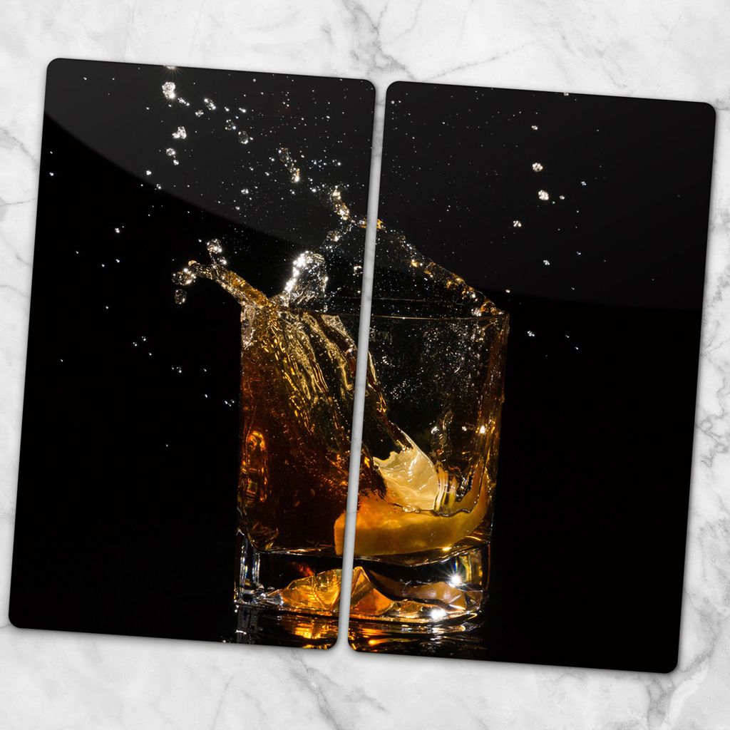 Glas-Herdabdeckplatten Glaskeramikkochfeld-Abdeckung Spritzschutz Glas 2x30x52 cm - Whiskey