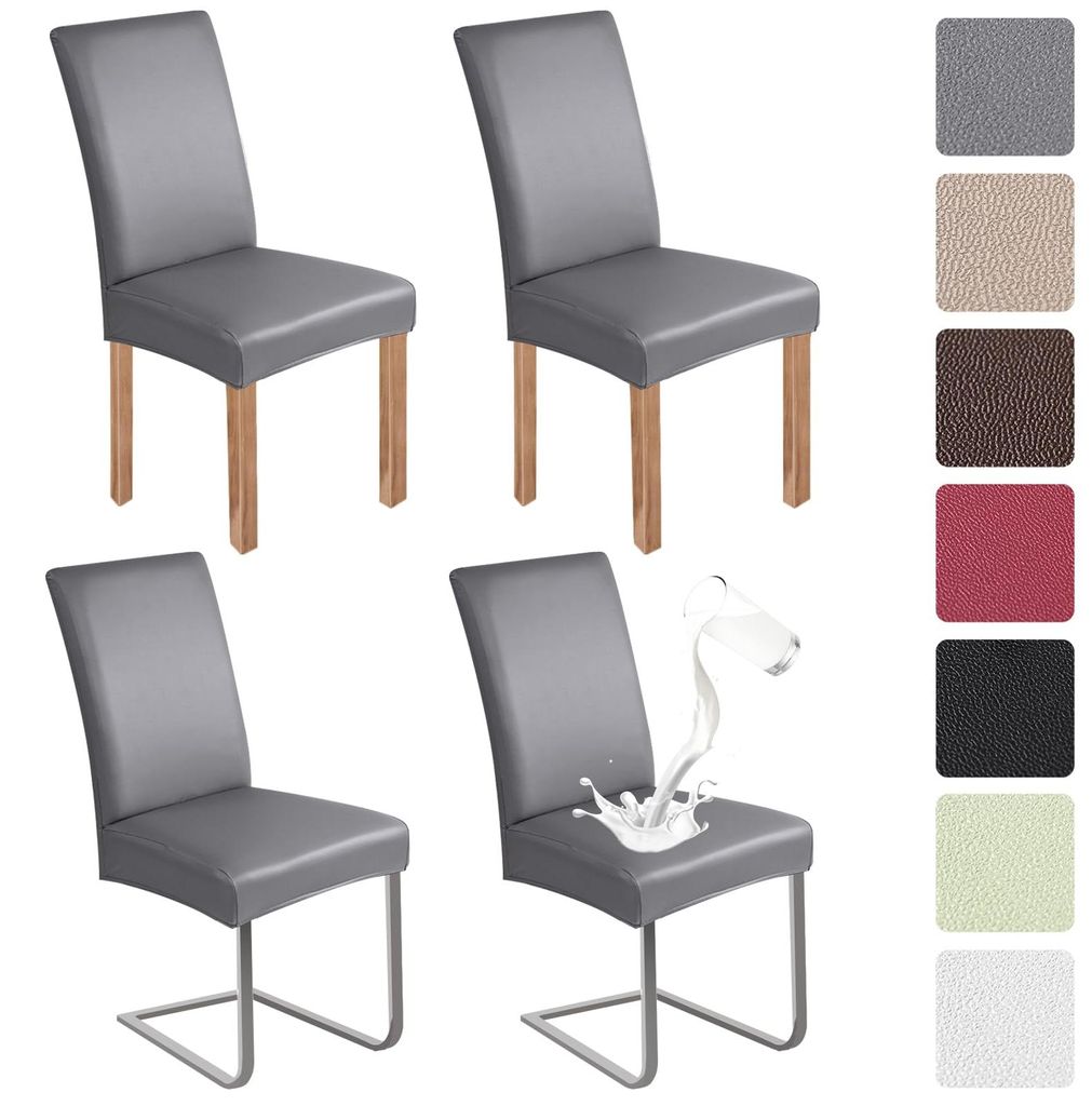 Stuhlhussen aus Kunstleder, 4er-Set, Stuhlhussen aus Kunstleder für Schaukelstühle, wasserdicht, elastische Stuhlhussen, universelle Stuhlhussen ...