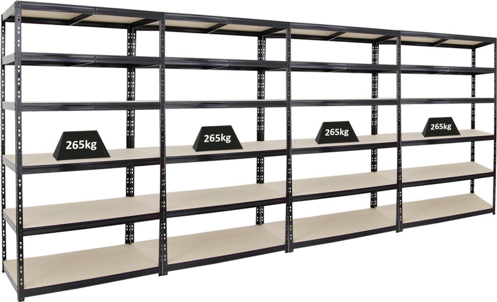 Mega Deal | 4x Schwerlastregal Giant Tiger XL | HxBxT 220x120x60cm | Fachlast 265kg | 6-Ebenen | Schwarz | Garagenregal, Lagerregal, Steckregal, Ke...