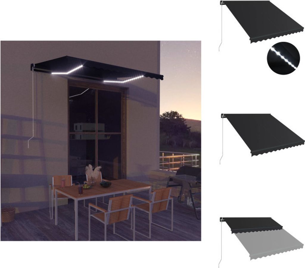 vidaXL Markise Manuell Einziehbar mit LED 350x250 cm Anthrazit - Markisen