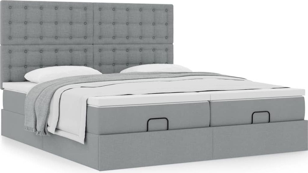 Ottoman-Bett mit Matratzen Hellgrau 200x200 cm Stoff