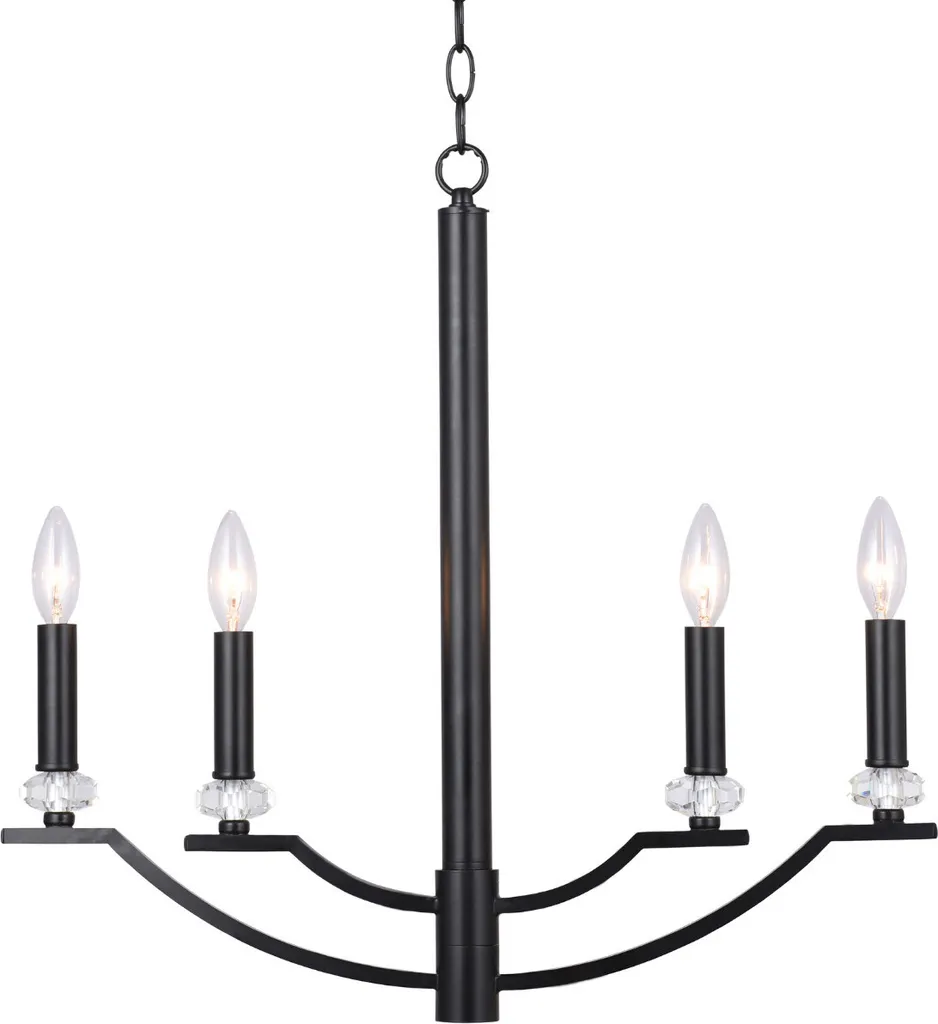 Lustre Métal Noir 4 Têtes E14 HIMS Polux - Grand Lustre 125x54x58cm