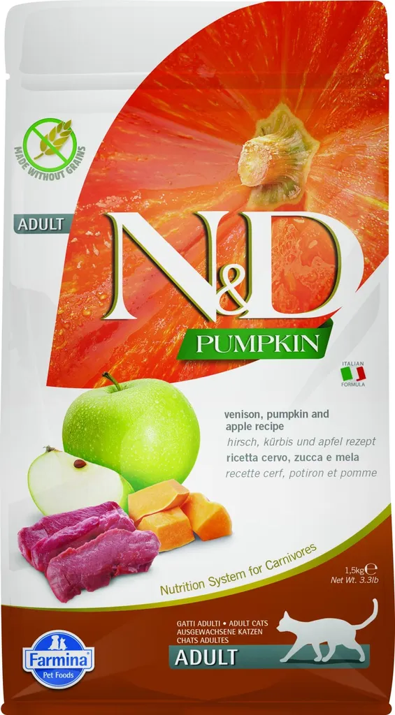 Croquettes Cerf et Courge Farmina N&D Pumpkin 1,5kg Riche en Protéine Animale