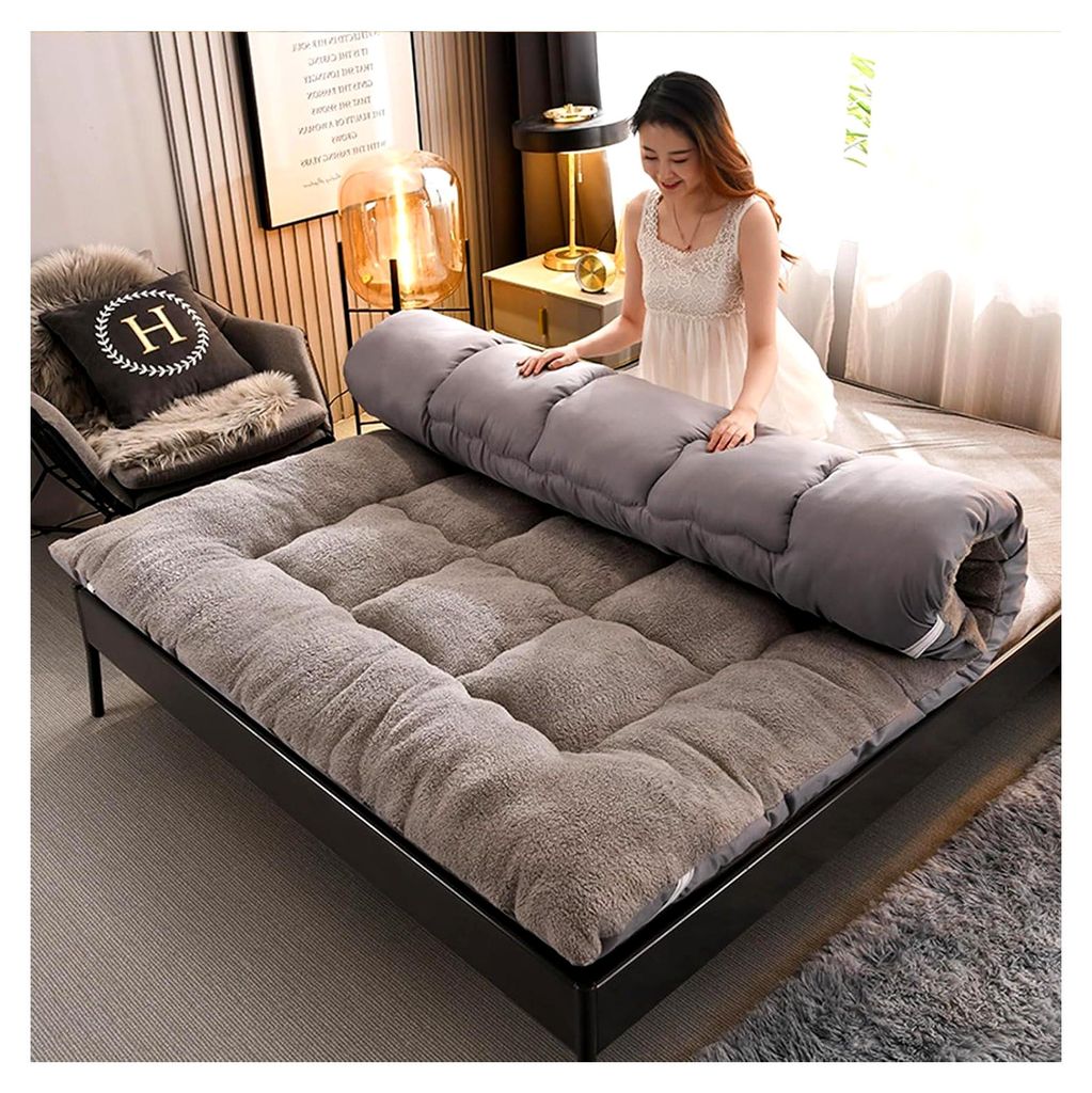 Japanische Kingsize-Futon-Matratze, Boden-Isomatte mit rutschfesten Riemen, aufrollbare Matte für Matratzen, Topper, Futon, Sofa, Bett, Bodenliege...
