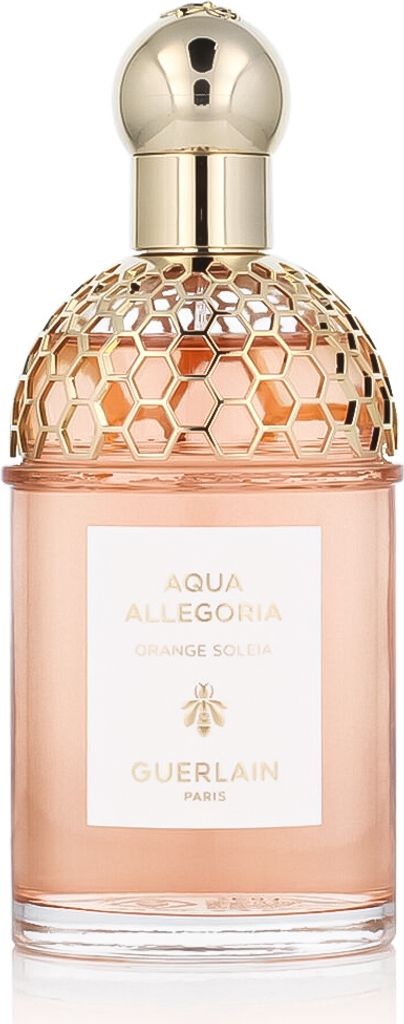 A clear, professional studio shot of a bottle of Guerlain Aqua Allegoria Orange Soleia Eau de Toilette.