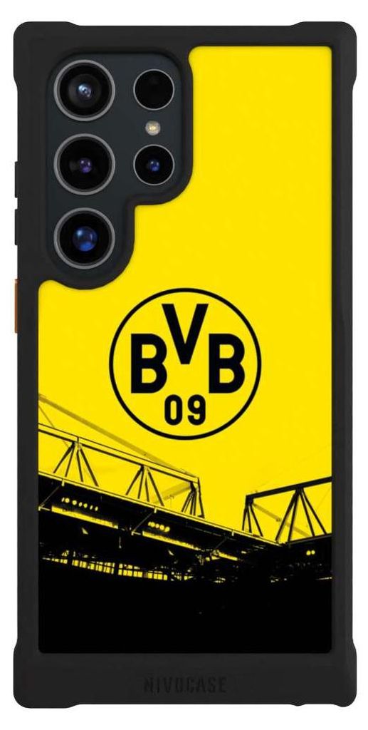NIVOCASE Hülle für Samsung Galaxy S24 Ultra Stoßfeste Handyhülle NIVOmax Case Schwarz BVB Borussia Dortmund Fanartikel