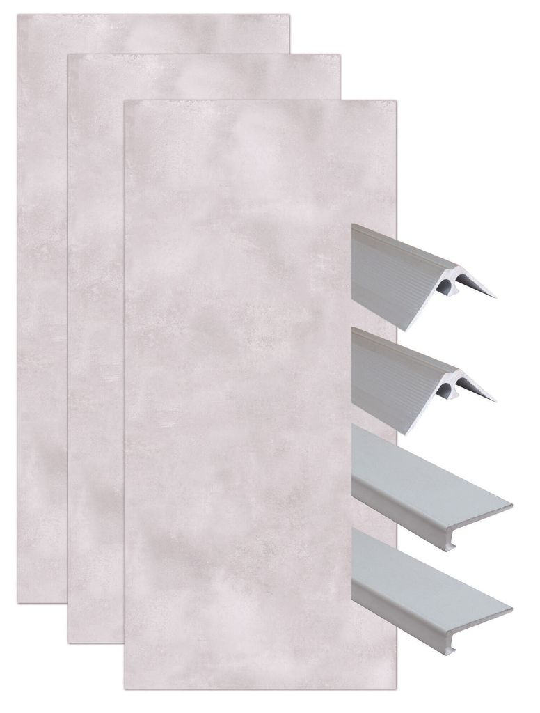 ONDEE ZEN-Montageset für 3 Wandpaneele in einer Nische – Beton 120 cm – verchromte Profile